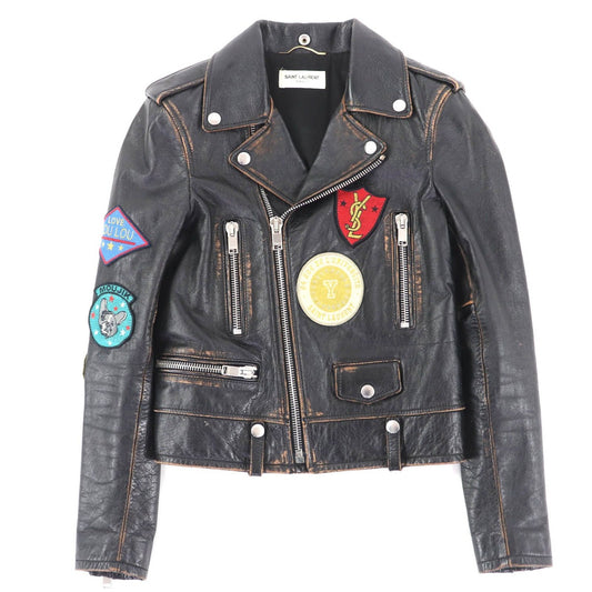 Saint Laurent Paris Patch Vintage Processing Calfskin Leather Rider