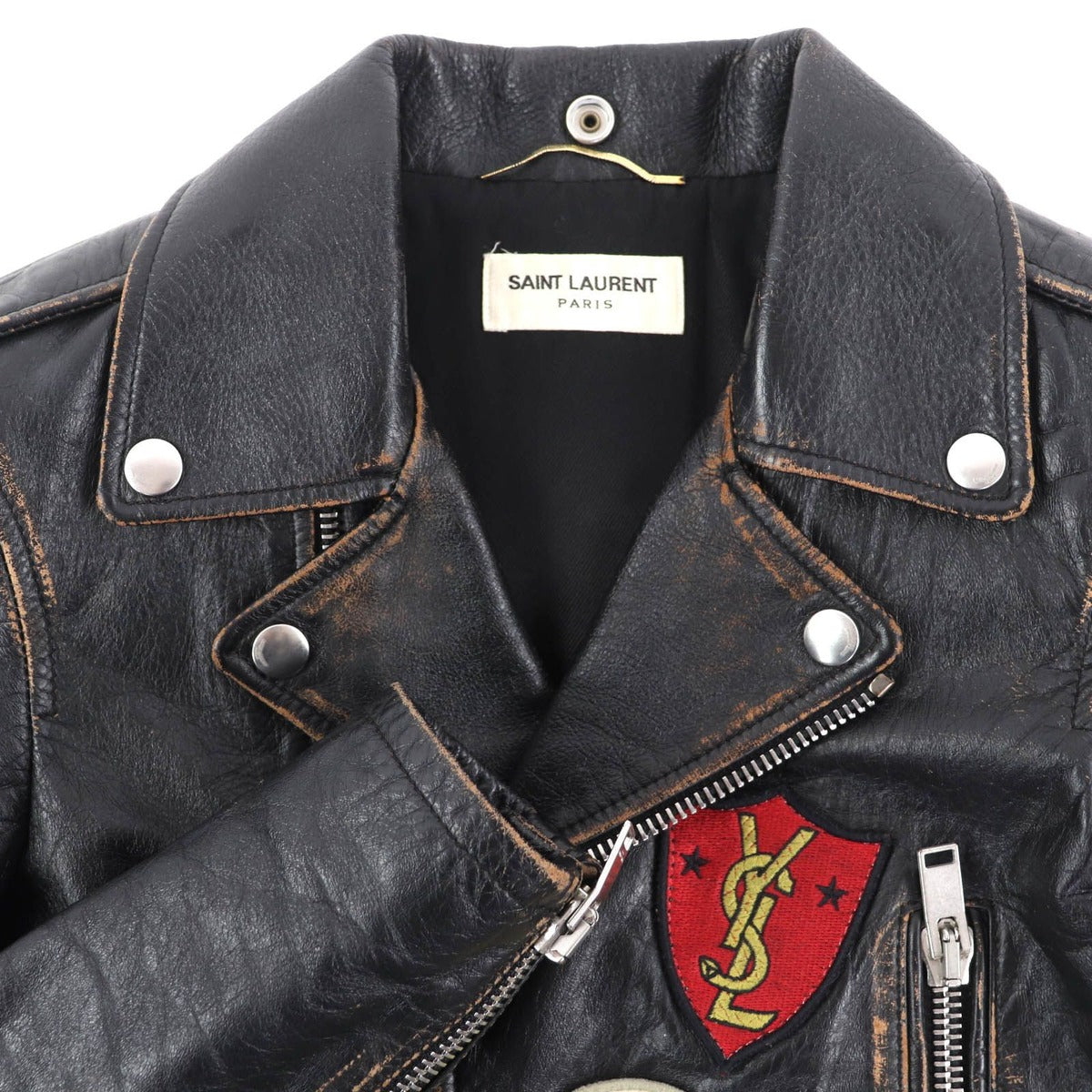 Saint Laurent Paris Patch Vintage Processing Calfskin Leather Rider — view 3