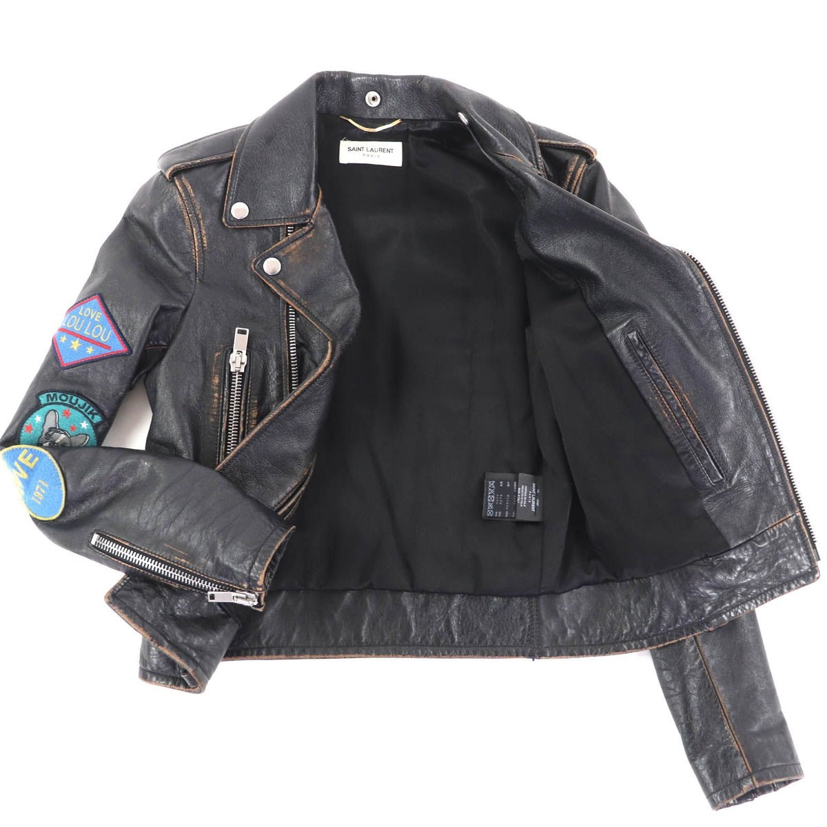 Saint Laurent Paris Patch Vintage Processing Calfskin Leather Rider — view 4