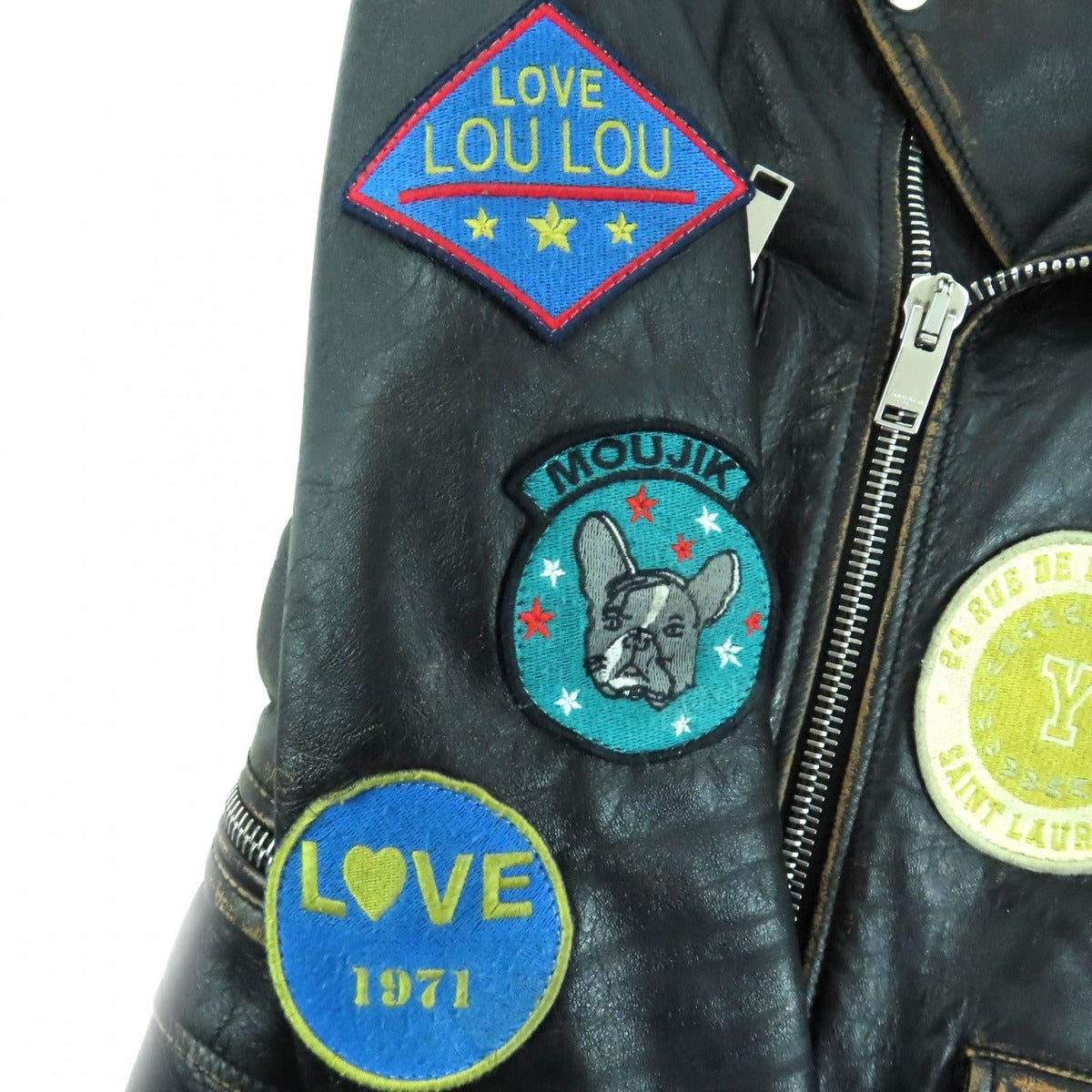 Saint Laurent Paris Patch Vintage Processing Calfskin Leather Rider — view 7