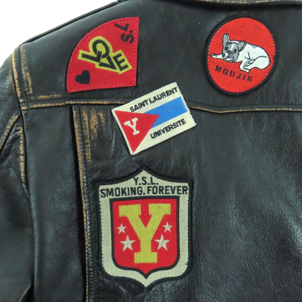 Saint Laurent Paris Patch Vintage Processing Calfskin Leather Rider — view 8
