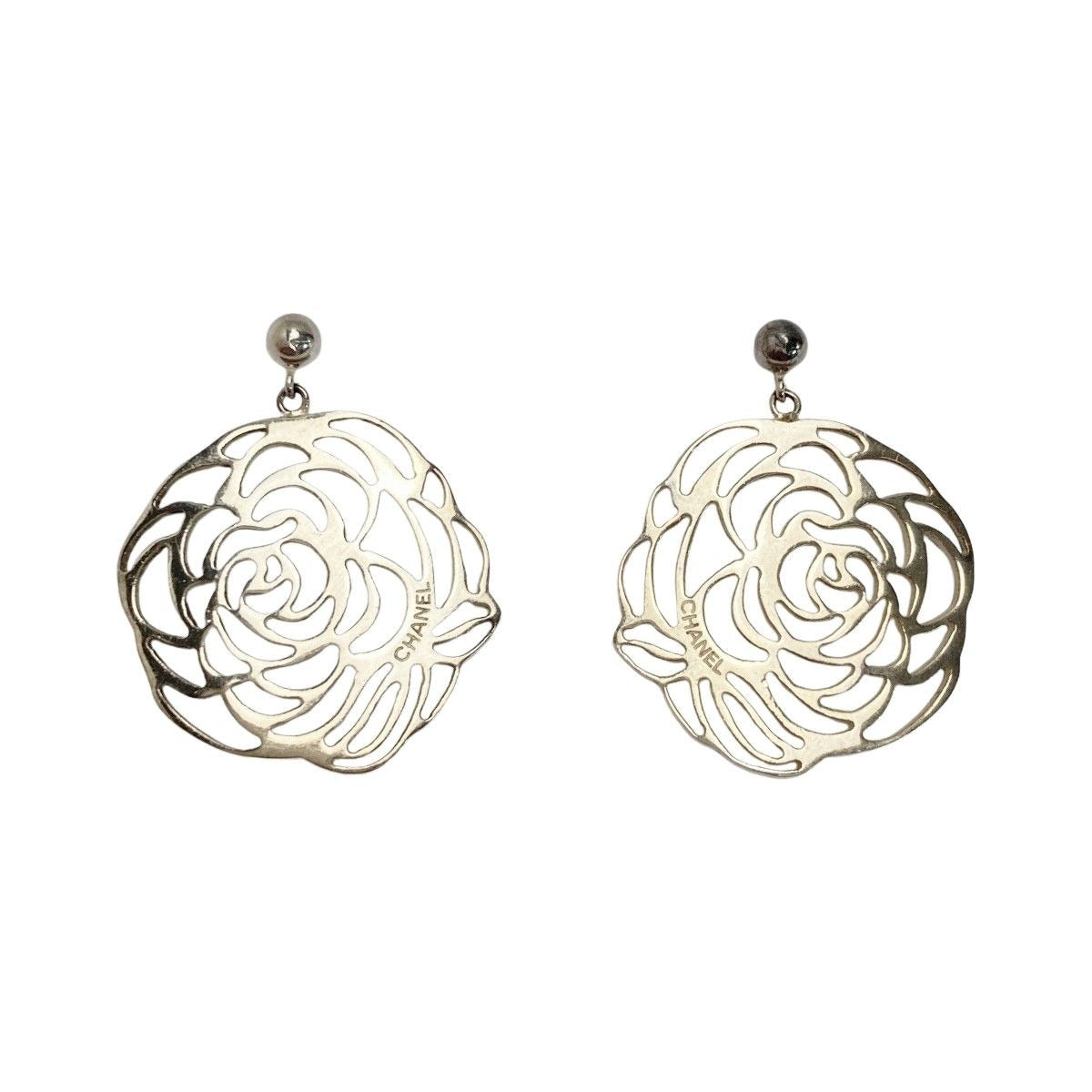 Chanel Camellia Earrings Silver SV 925 Box and Cloth Bag
