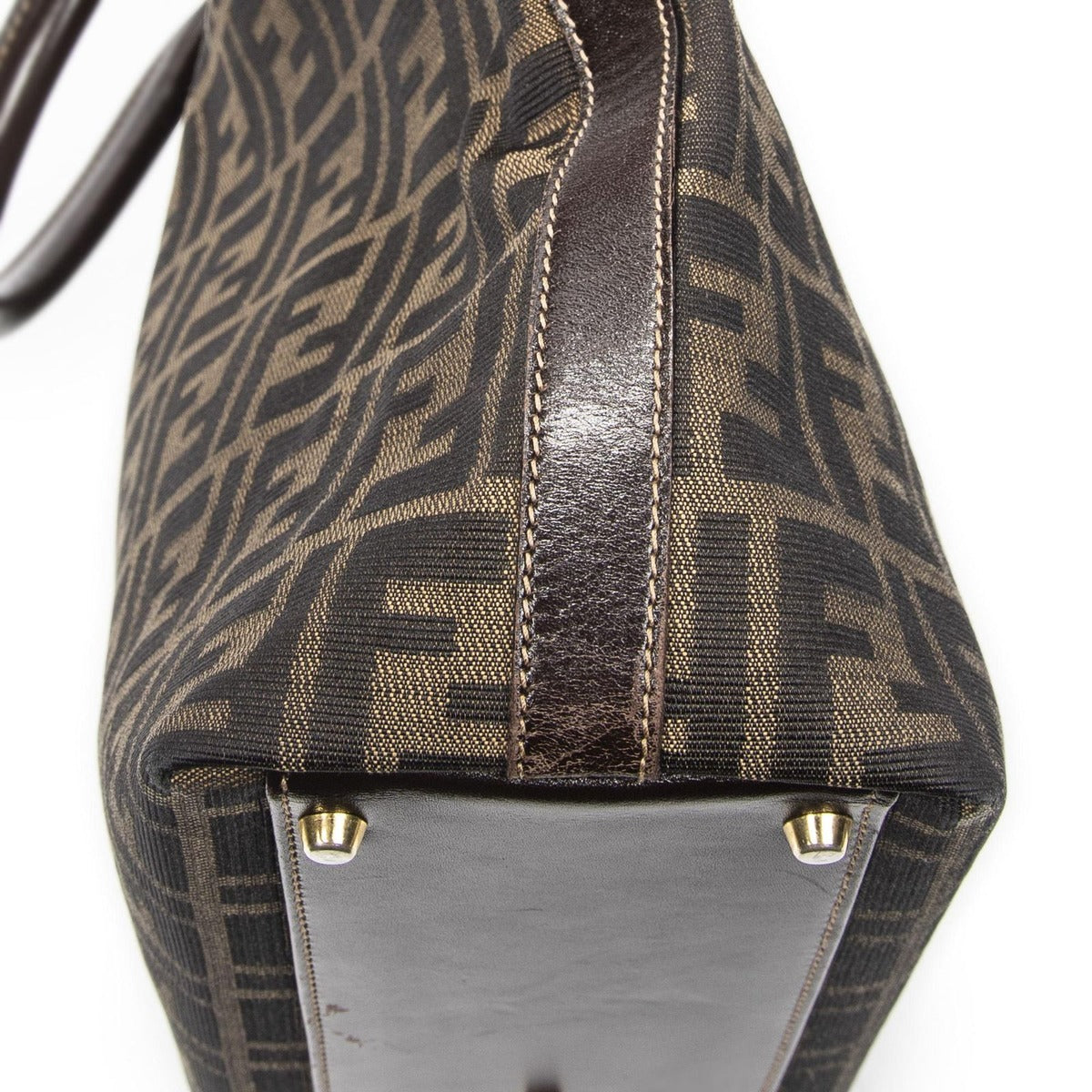 Fendi Large Zucca Shopping Tote Tongue Dark Brown Canvas Tan — view 7