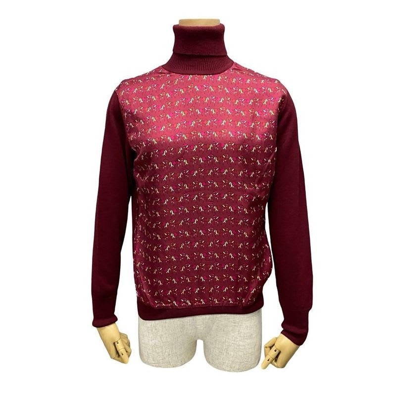 Hermes Vintage Horse Pattern Silk Wool Cut Replacement Turtleneck Sweater Knit