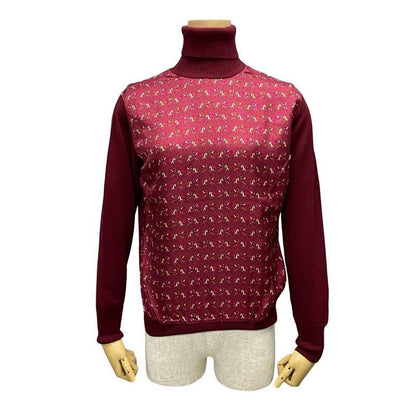 Hermes Vintage Horse Pattern Silk Wool Cut Replacement Turtleneck Sweater Knit