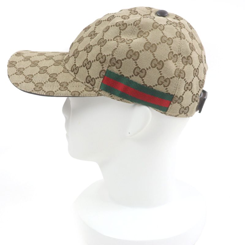 Gucci 200035 GG Canvas Webline Baseball Cap Hat Beige Xs/56cm (22.05in) Made In