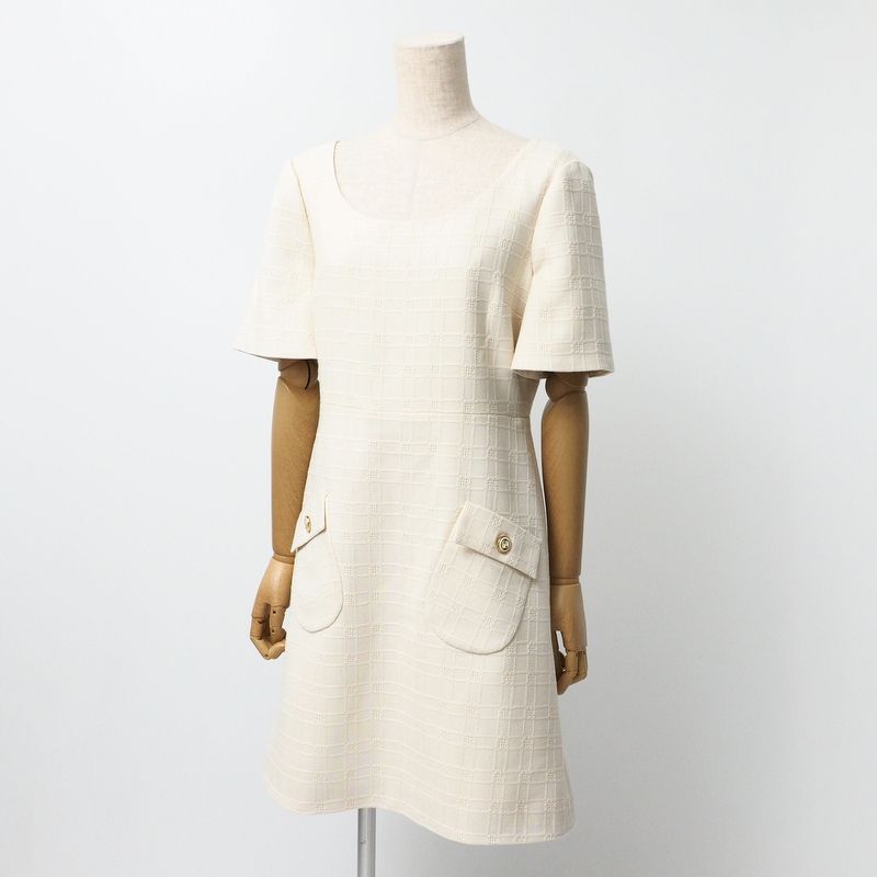 Gucci Dress Size 42 Short Sleeves Dress GG Logo Tweed Made In Italy