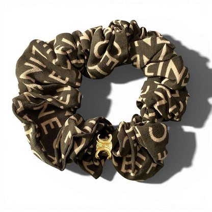 Celine B2 Logo Scrunchie Hair Triomphe Gold Green Silk — view 3
