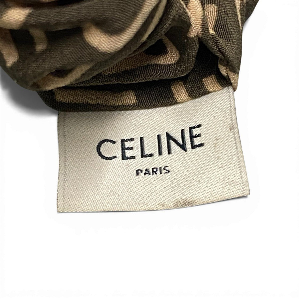 Celine B2 Logo Scrunchie Hair Triomphe Gold Green Silk — view 6