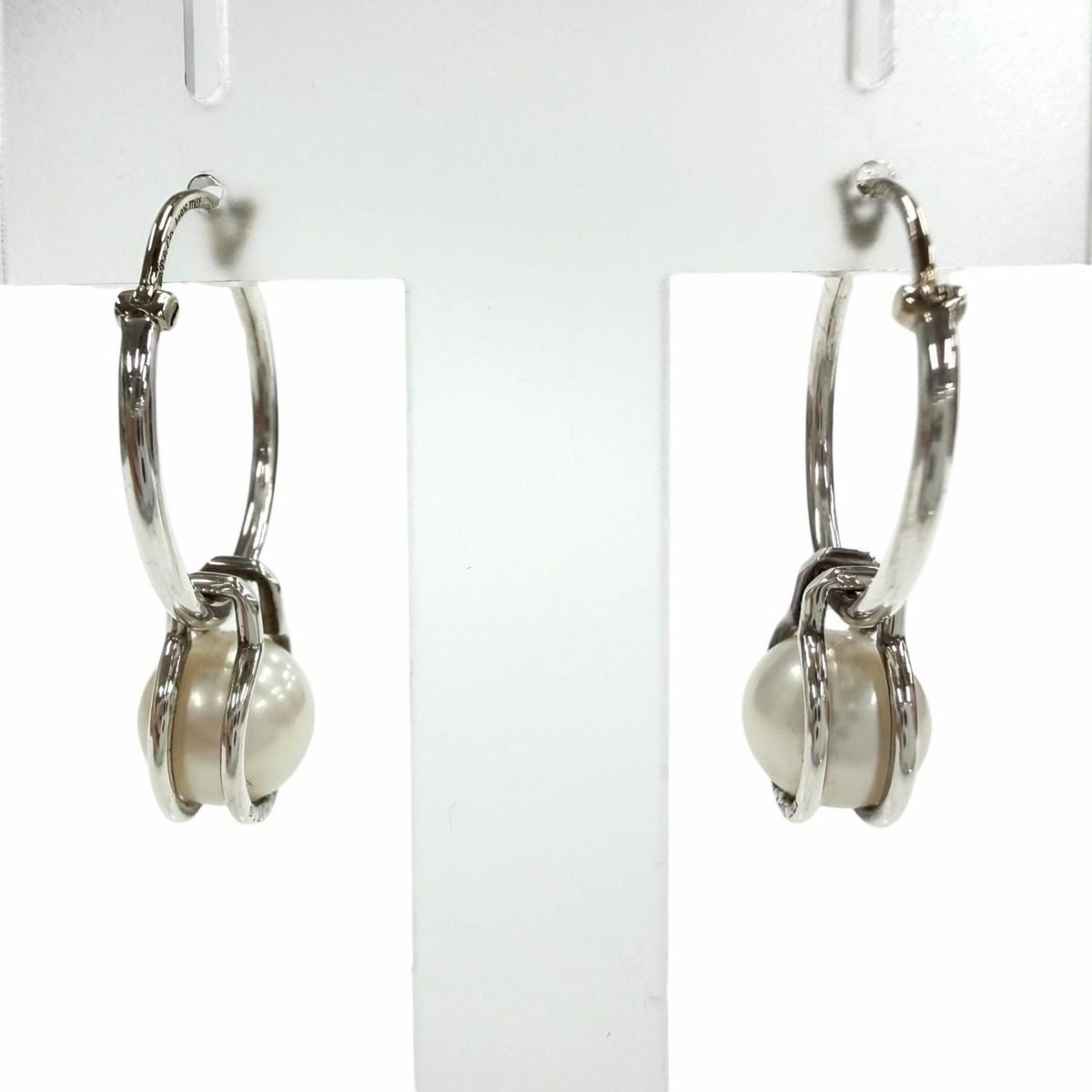 Tiffany & Co Pearl Hoop 925 Fresh Water Earrings Silver Gold Box Weight