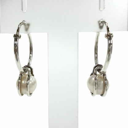 Tiffany & Co Pearl Hoop 925 Fresh Water Earrings Silver Gold Box Weight