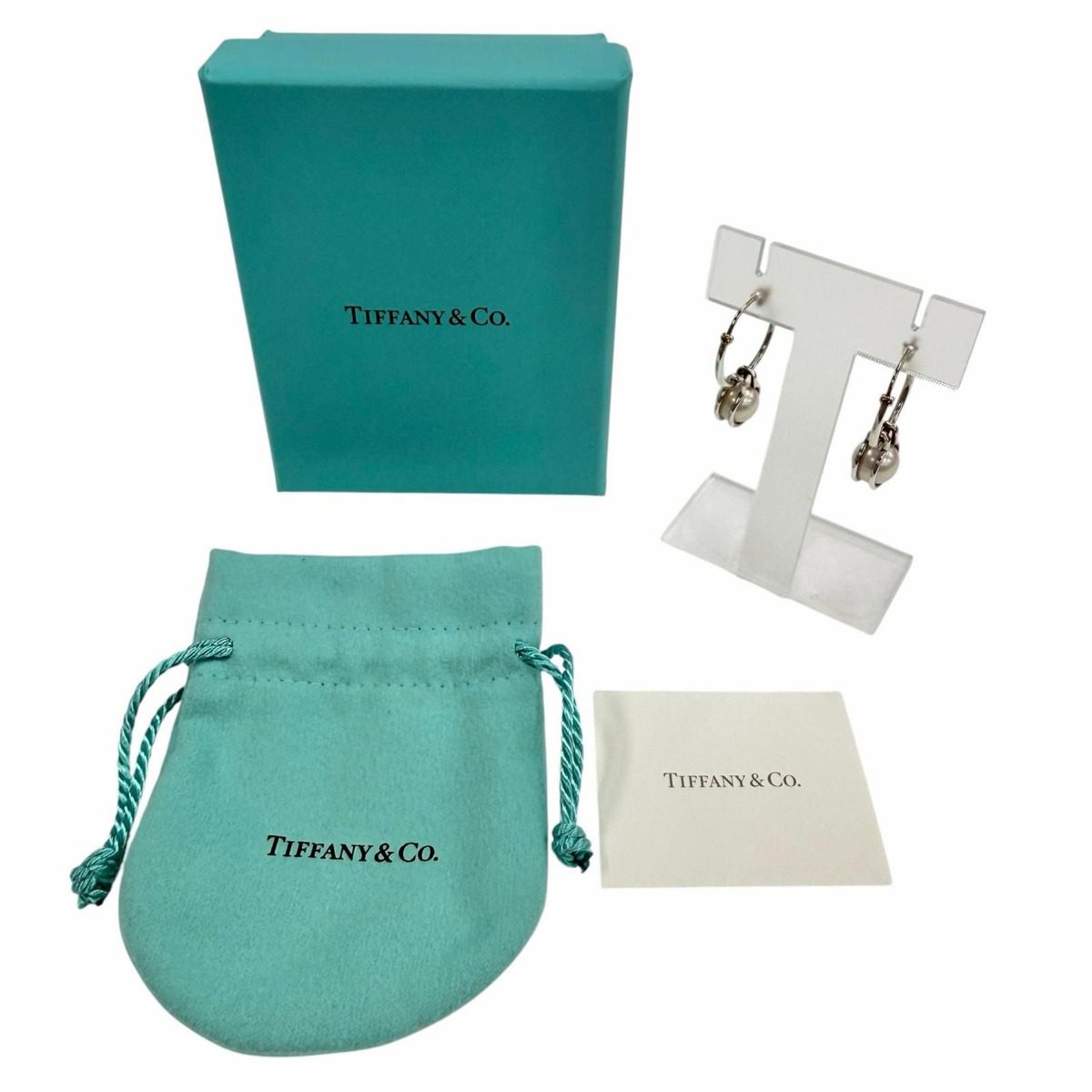 Tiffany & Co Pearl Hoop 925 Fresh Water Earrings Silver Gold Box Weight — view 2