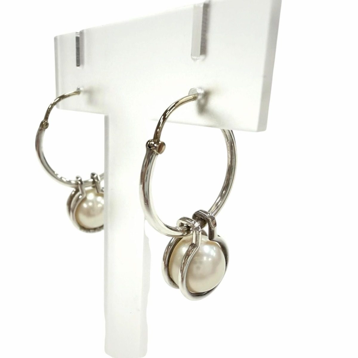 Tiffany & Co Pearl Hoop 925 Fresh Water Earrings Silver Gold Box Weight — view 3