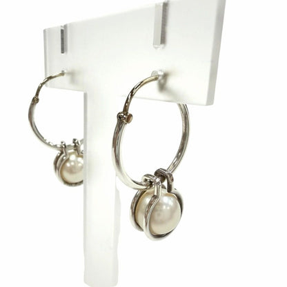 Tiffany & Co Pearl Hoop 925 Fresh Water Earrings Silver Gold Box Weight — view 3
