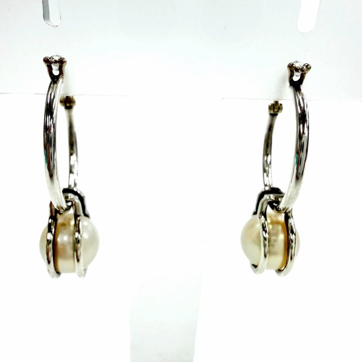 Tiffany & Co Pearl Hoop 925 Fresh Water Earrings Silver Gold Box Weight — view 5