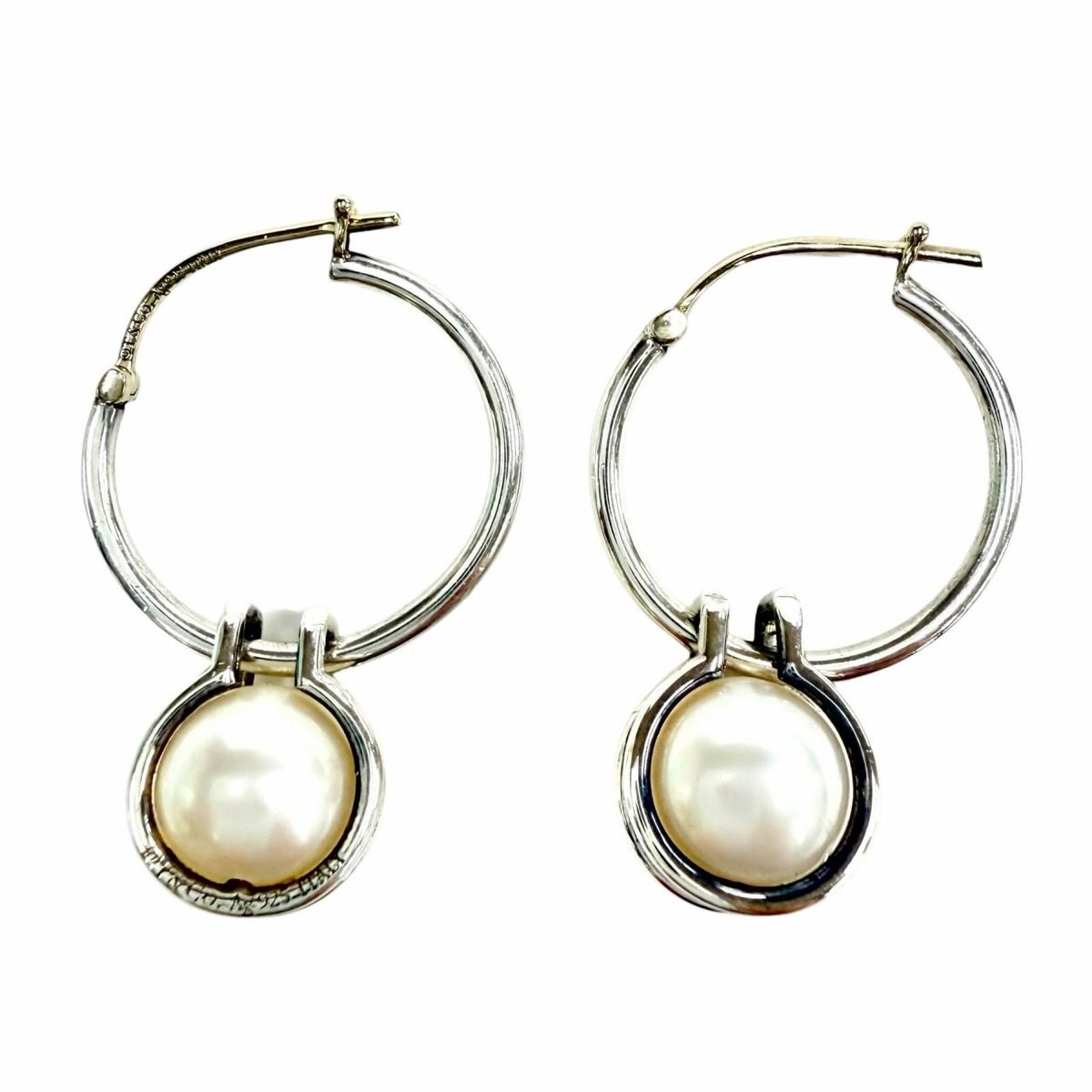 Tiffany & Co Pearl Hoop 925 Fresh Water Earrings Silver Gold Box Weight — view 6
