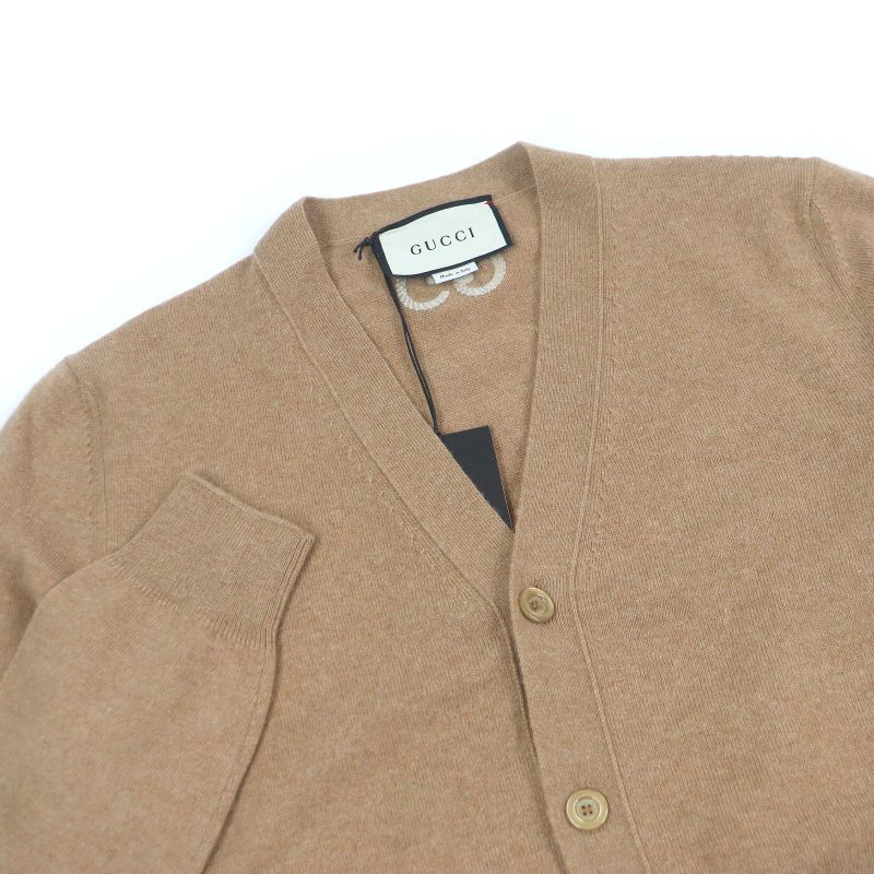 Gucci 20AW 599866 100% Cashmere GG Logo Embroidery Long Sleeves Knit Cardigan