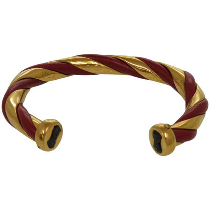 Hermes Twisted Metal Leather Red Gold Hardware Red Bangle 0079 Hermes