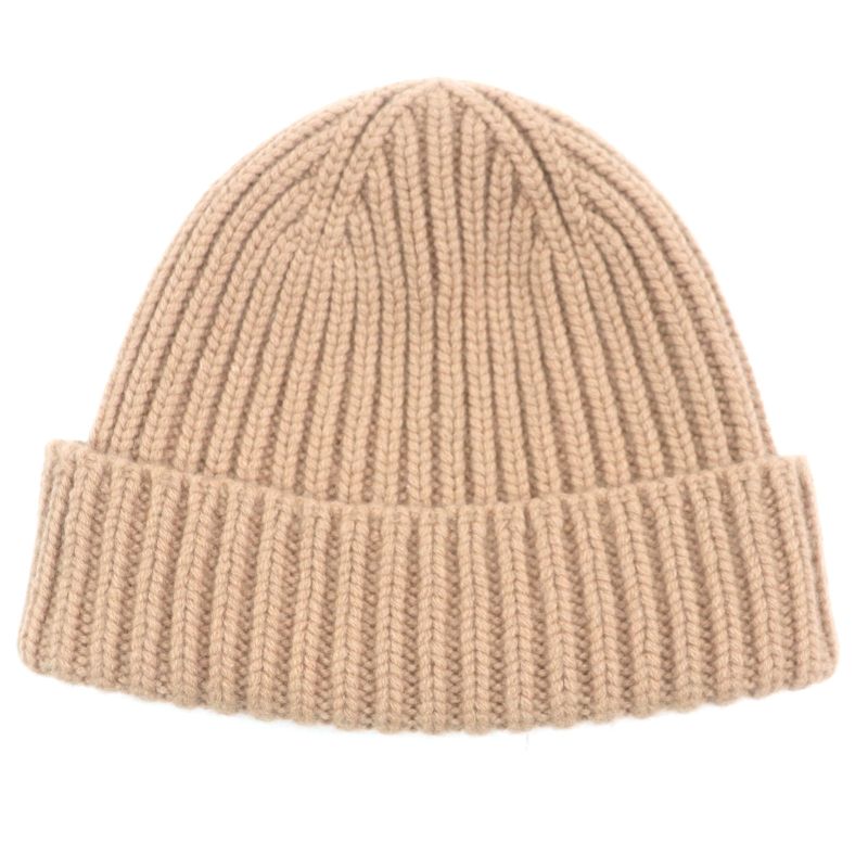 Gucci 764594 Double G Wool Cashmere Leather Use Cable Knit Hat Cap Beige M