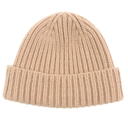 Gucci 764594 Double G Wool Cashmere Leather Use Cable Knit Hat Cap Beige M