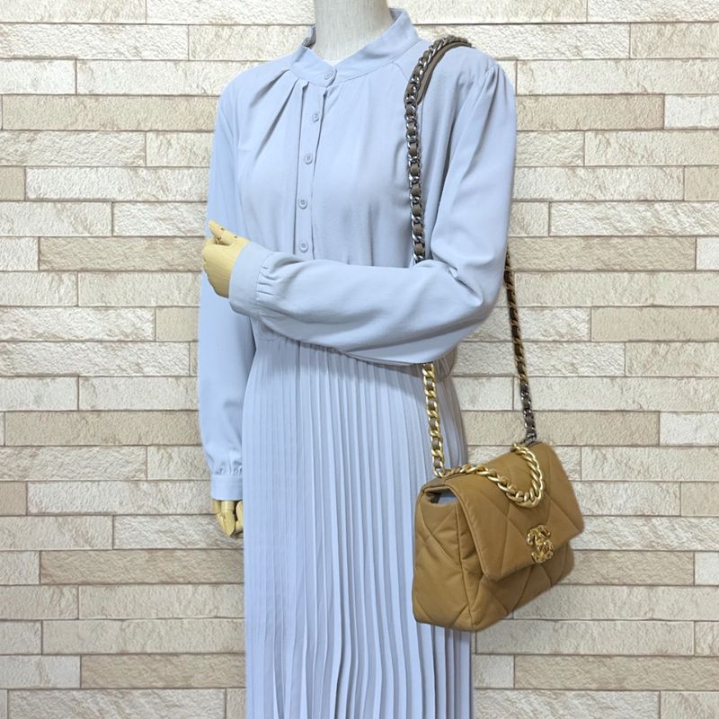 Chanel 19 Shoulder Bag Cotton Canvas As1160 Brown Ladies Chanel  Chanel