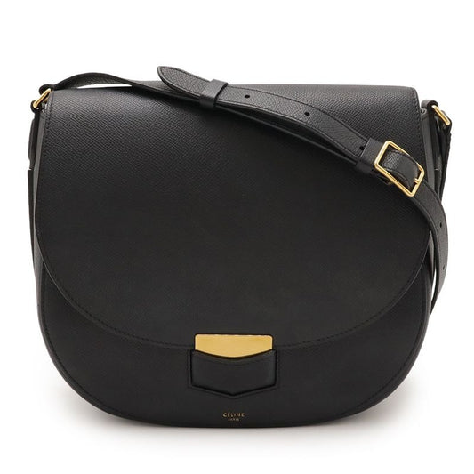 Celine Trotter-medium Shoulder Bag Crossbody Leather Black Gold Hardware