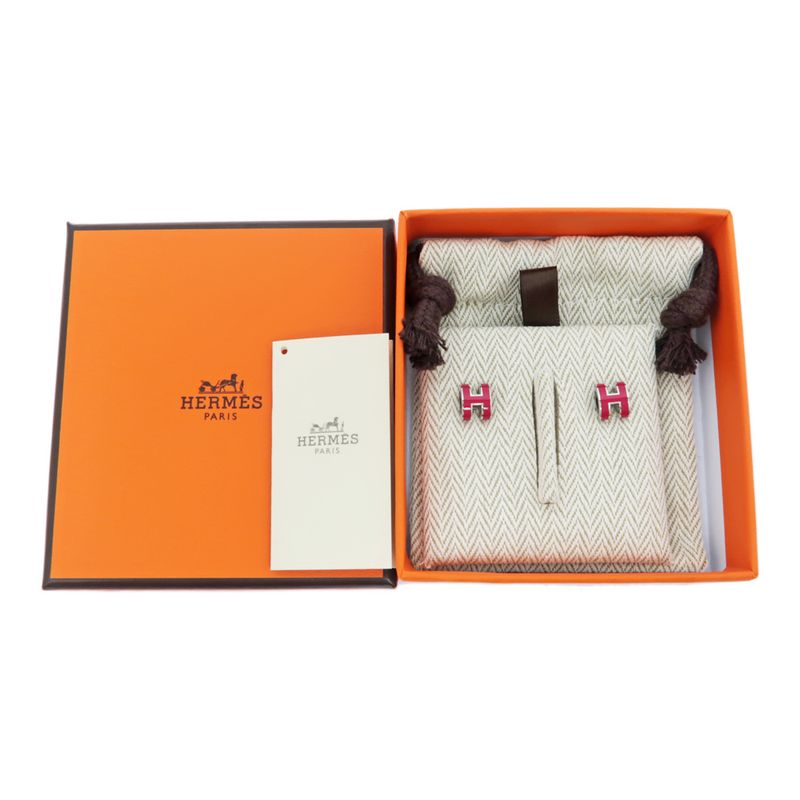 Hermes Earrings Pop Ash Mini H Pair Framboise Silver Color Jewelry