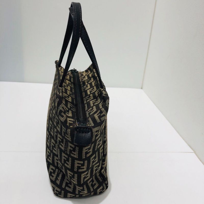 Fendi Mini Handbag 8bn105 Zucca Pattern Pouch Brown Canvas Xleather Ladies