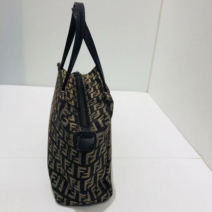 Fendi Mini Handbag 8bn105 Zucca Pattern Pouch Brown Canvas Xleather Ladies