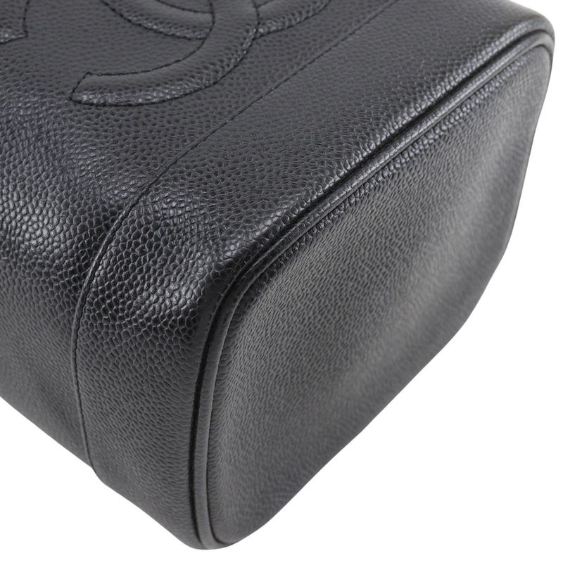 Chanel Vanity Coco Mark Handbag A01998 Caviar Skin Black Ladies Pouch