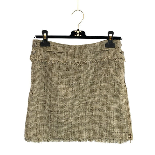 Chanel Tweed CC Logo with Hanger 34 Beige Gold Cotton Skirt