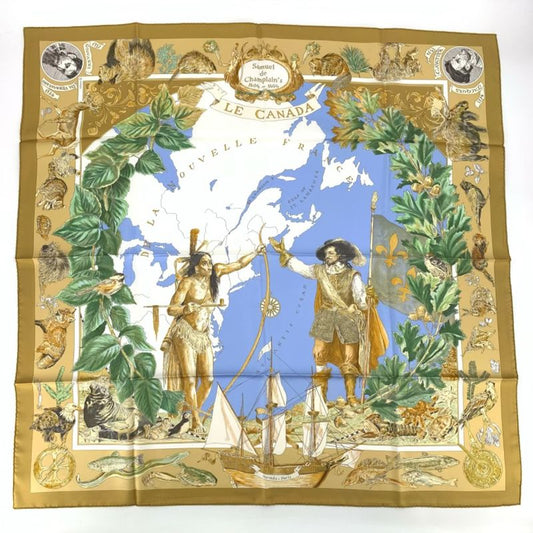 Hermes 1990s Le Canada Indian Canada Indian Carre 90 Silk Scarf