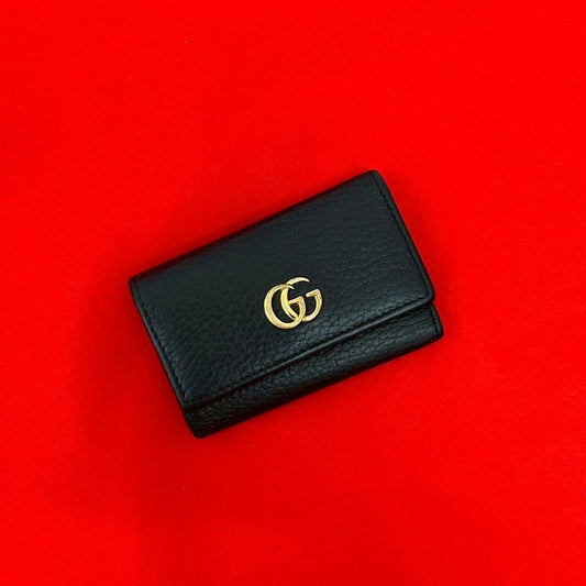 Gucci GG Marmont Logo Leather Trifold Key Case Key Cover Key Ring Black