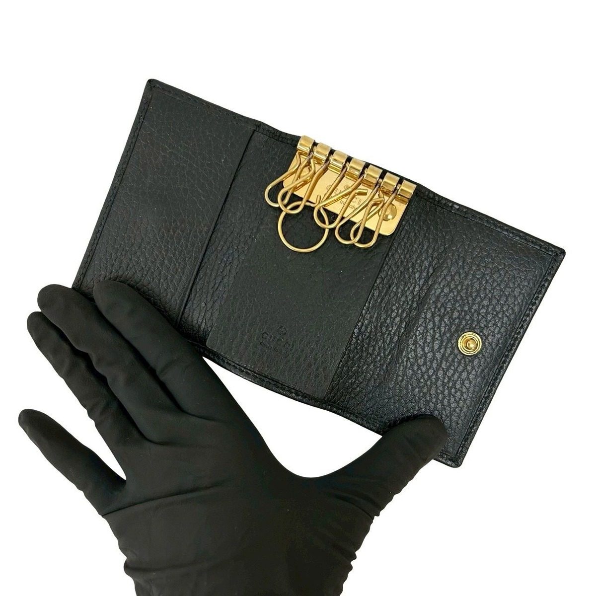 Gucci GG Marmont Logo Leather Trifold Key Case Key Cover Key Ring Black — view 7