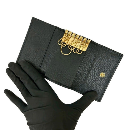 Gucci GG Marmont Logo Leather Trifold Key Case Key Cover Key Ring Black — view 7