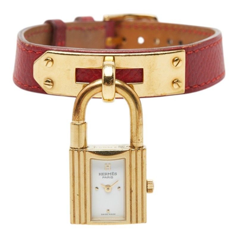 Hermes Kelly Watch Gold Red Stainless Steel Leather