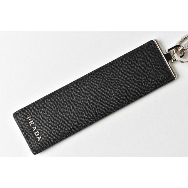 Prada Key Ring Holder Bag Charm Logo Patchwork Caracter Nero M Never — view 4