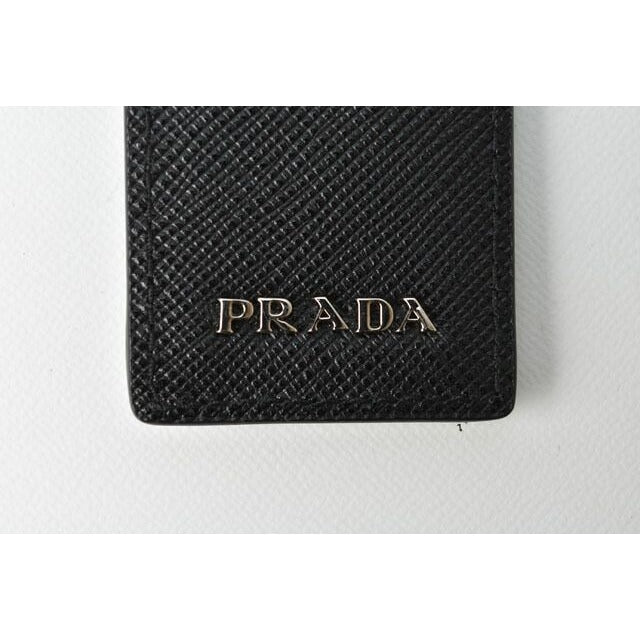 Prada Key Ring Holder Bag Charm Logo Patchwork Caracter Nero M Never — view 5