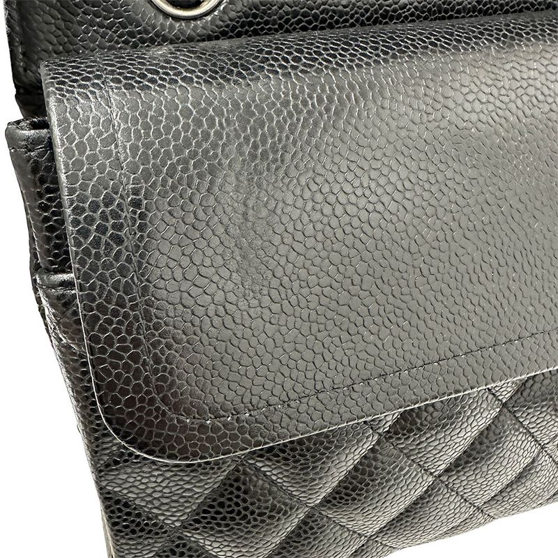Chanel Bag Women's Brand Shoulder Bag Matelasse 25 Caviar Skin Black Silver