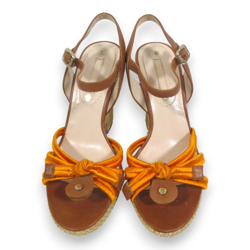 Good Celine Leather Trin-off Logo Ankle Strap Wedge Sole Sandals 35 Approx 22cm