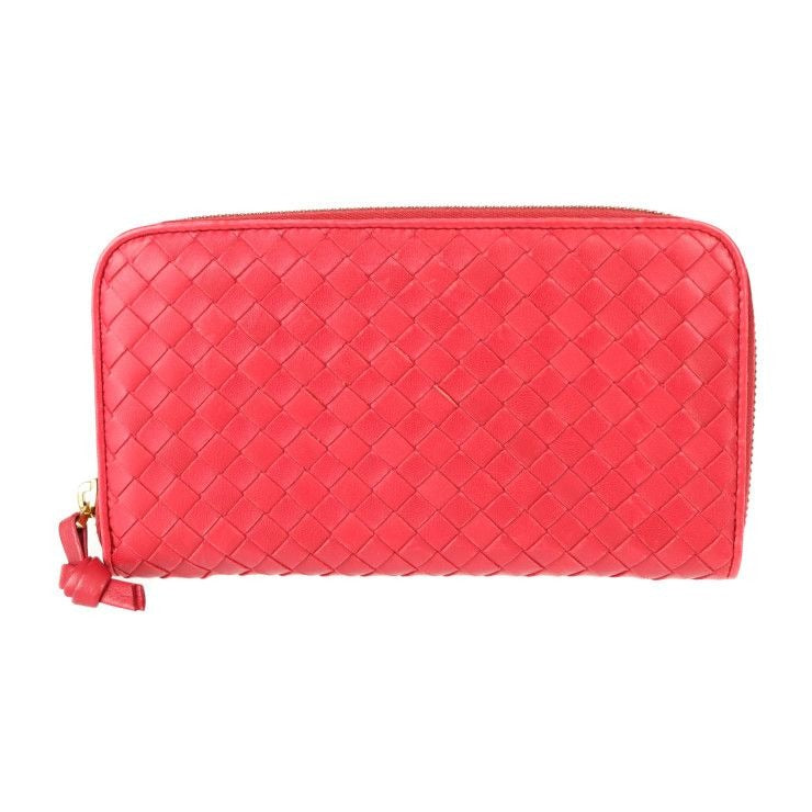 Bottega Veneta Long Wallet Leather Red Intrecciato Round