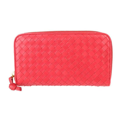 Bottega Veneta Long Wallet Leather Red Intrecciato Round