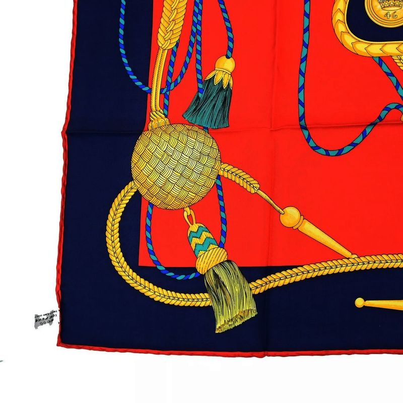 Celine Logo Scarf Large Size 100% Silk Red Navy 01bs035