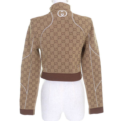 Gucci 23SS 715524 GG Pattern Half Zip Cropped Jersey Long Sleeve Top Brown M