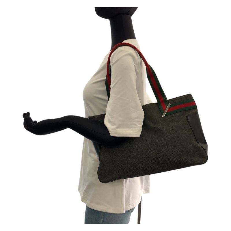 Gucci Sherry Line Black Silver Hardware Canvas 73983 Tote Bag Shoulder Bag Men