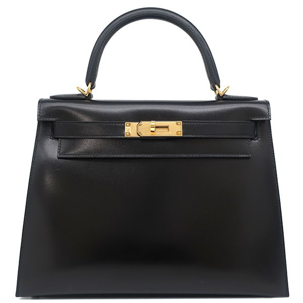Hermes 2-Way Bag Kelly 28 Outer Stitch Box Calf Black Gold Hardware Black