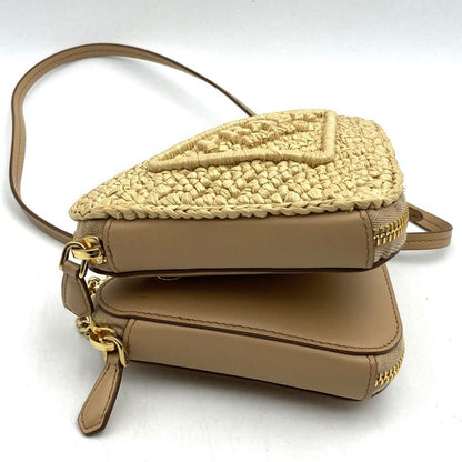 Prada Triangle Shoulder Bag Chain Bag Mini Bag 1nr015 Raffia Beige Women