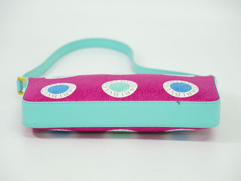 Authentic Bvlgari Logo Shoulder Bag Canvas Leather Pink Multicolor Bag Pre-owned