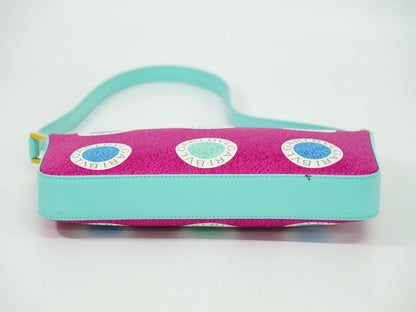 Authentic Bvlgari Logo Shoulder Bag Canvas Leather Pink Multicolor Bag Pre-owned