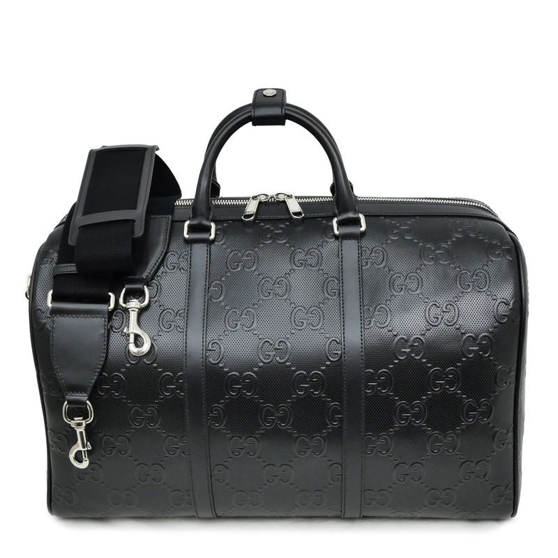 Gucci GG Embossed Boston Bag Black Leather 2-Way